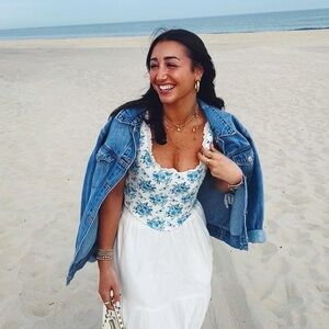 With Jean Blue & White Corset